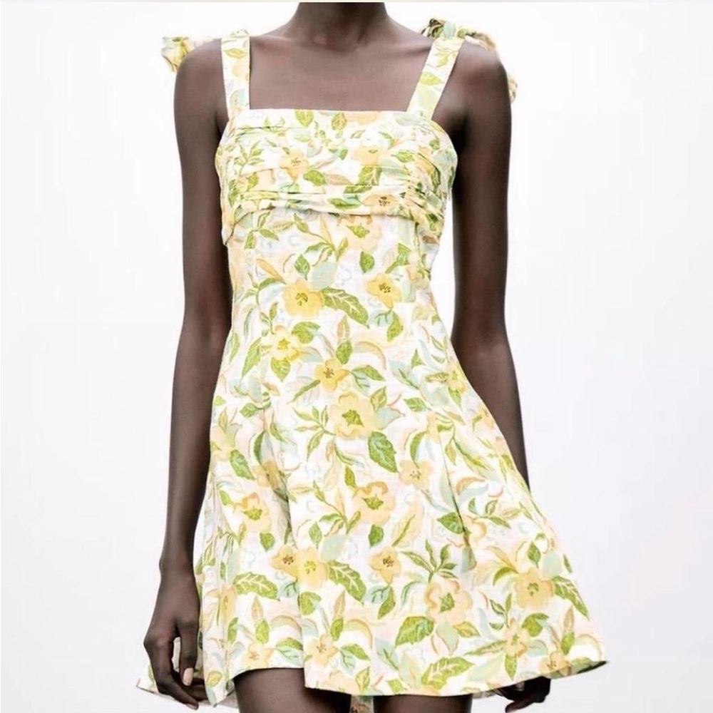 Zara Yellow and Green Floral Mini Dress
